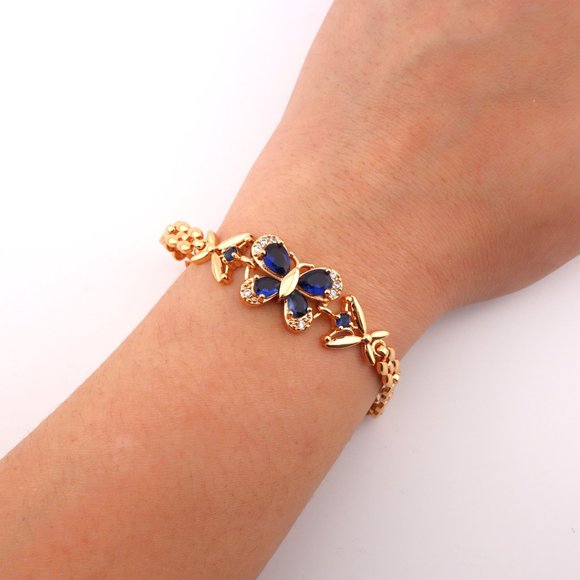 Enchanting Elegance 14kGold Plated Blue Cubic Zirconia Butterfly Linked Bracelet - Picture 3 of 12